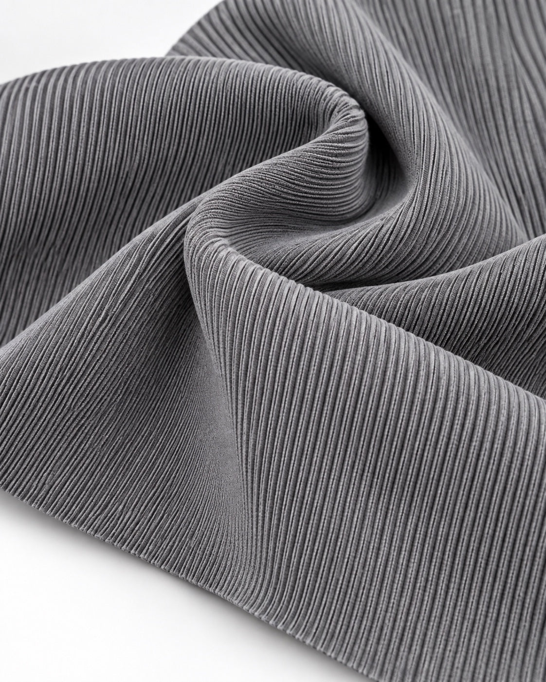 Light grey rib knit fabric showing fine vertical ribs and a dense elastic texture.